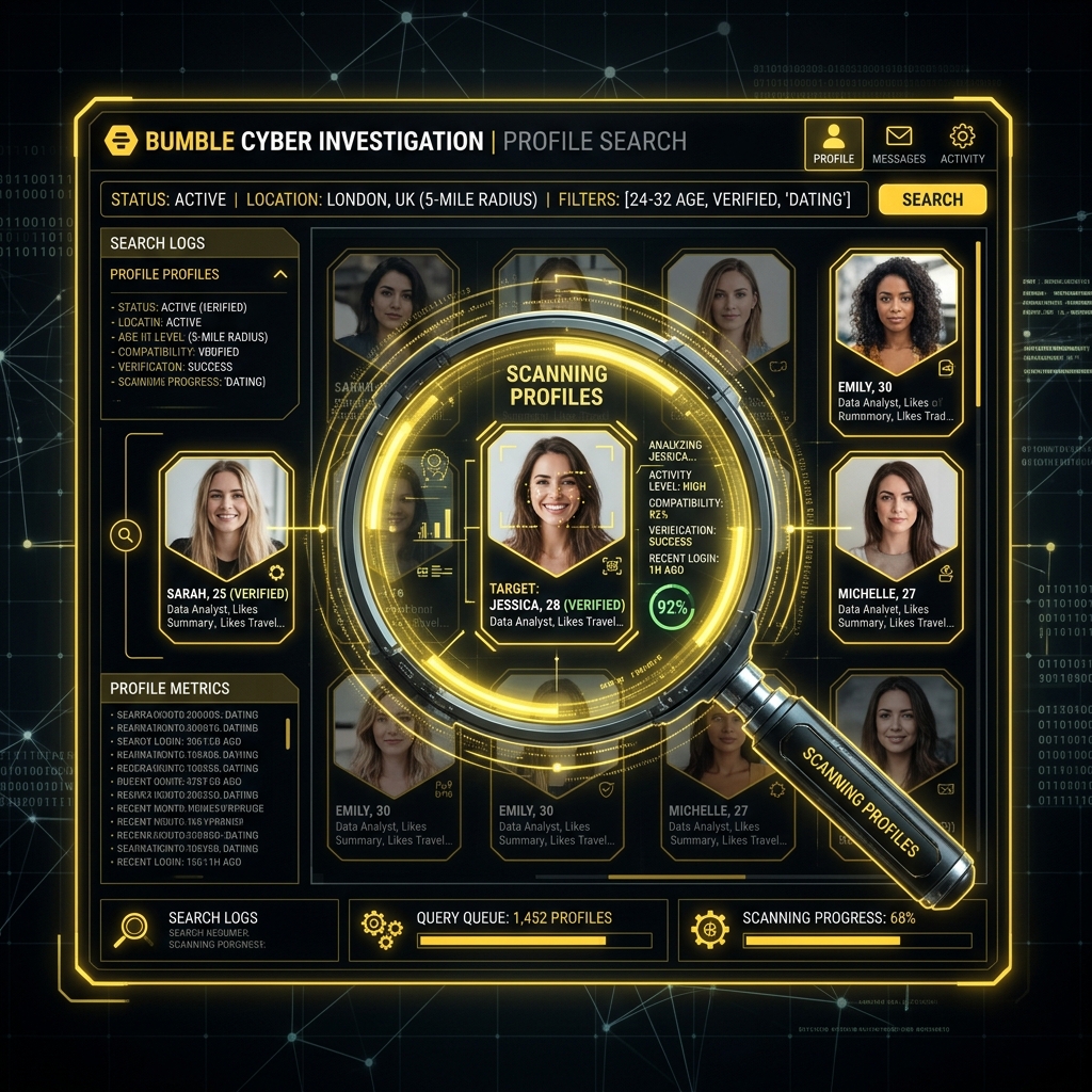 Investigating a Bumble dating app profile on a smartphone