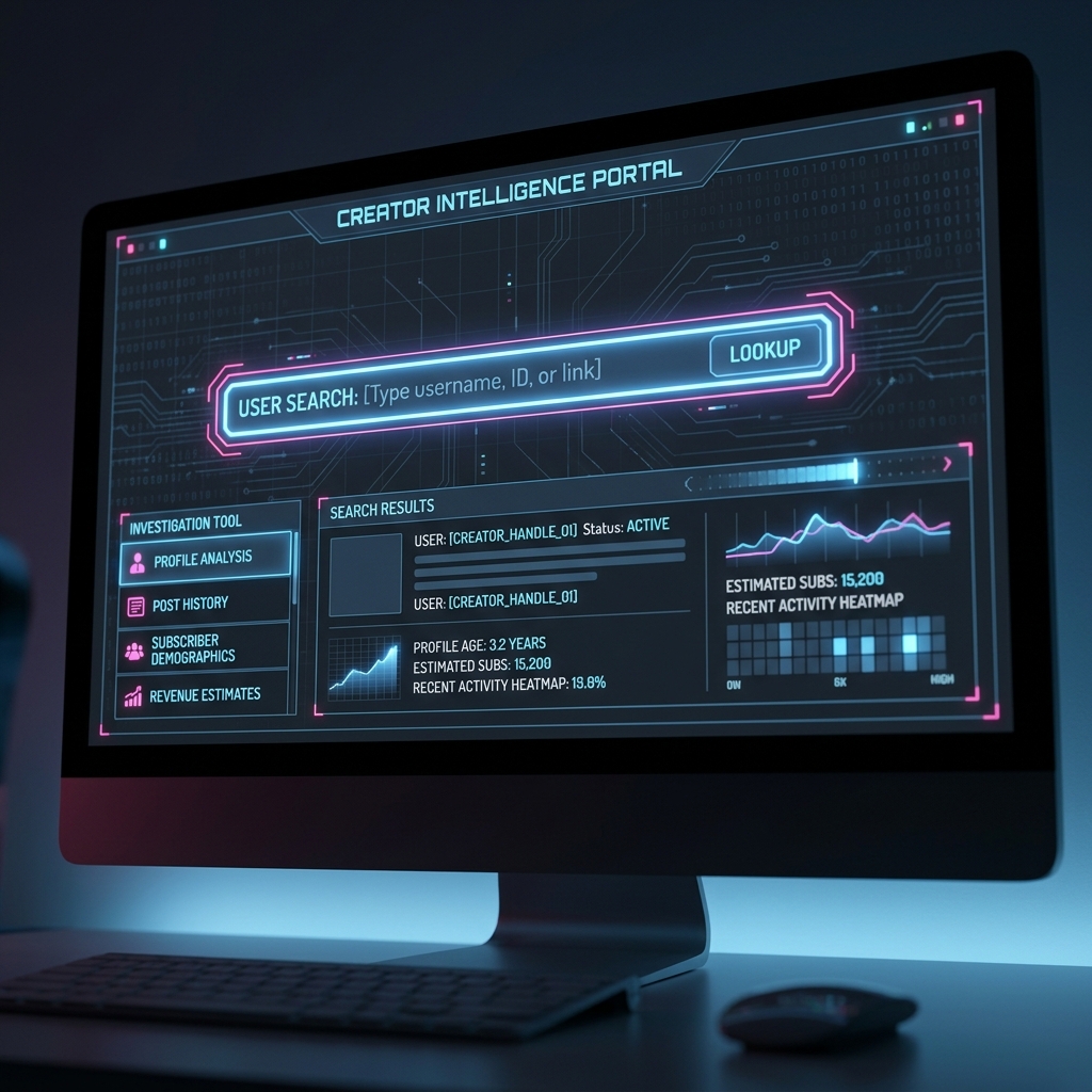 Searching for OnlyFans creators using a sleek dark mode interface