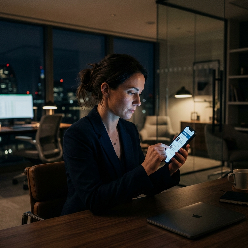 Person using a people search app on a smartphone